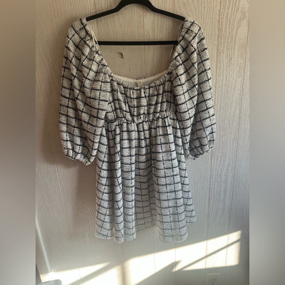 ⭐️ BUY 1 GET 2 FREE⭐NWT Allison Kelly S tweed shimmer puff sleeve babydoll dress